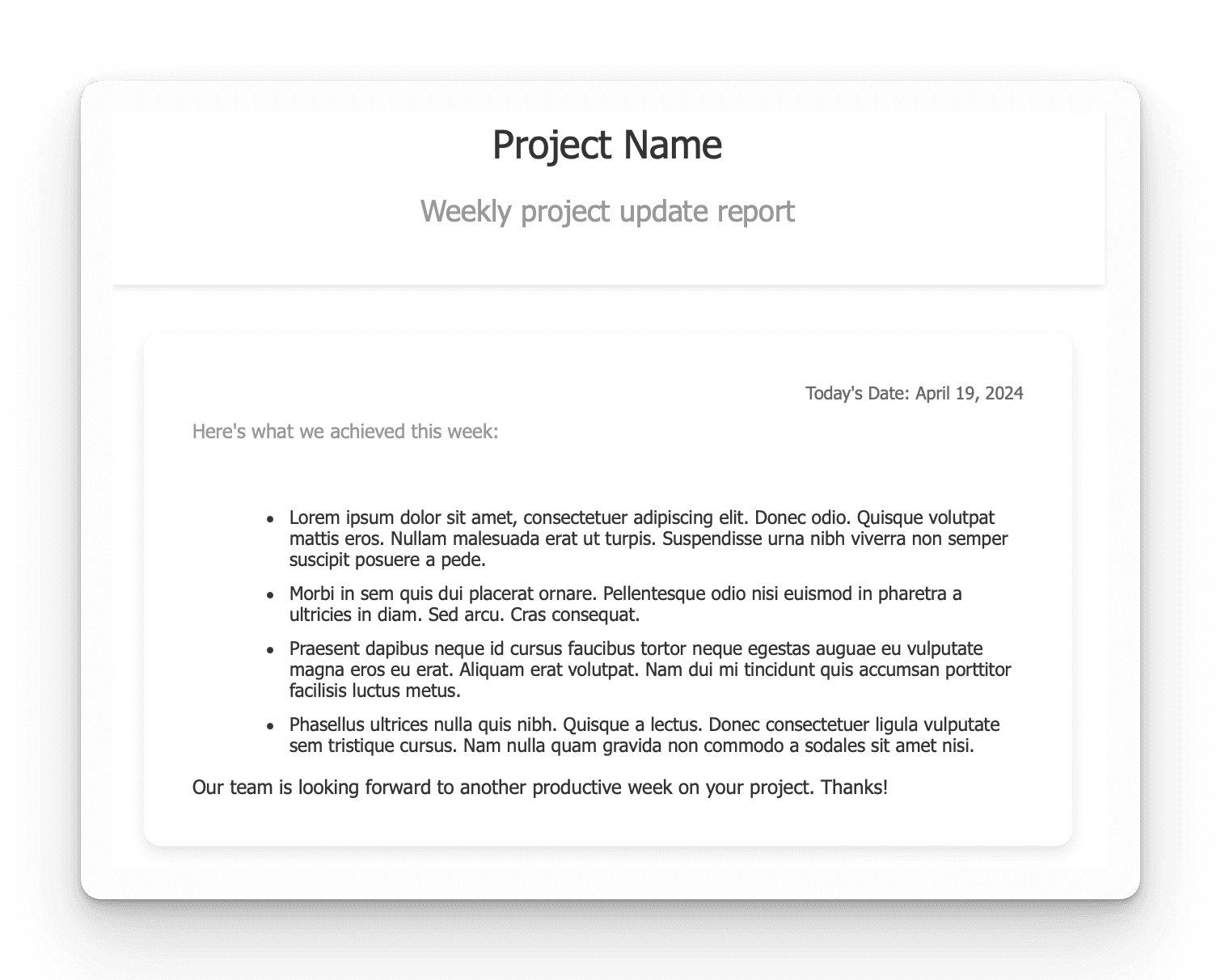 Example of the automated email report template